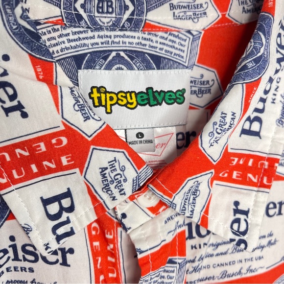 tipsy elves MEN'S AMERICOLD ONE BUDWEISER BUTTON DOWN SHIRT - Picture 2 of 4